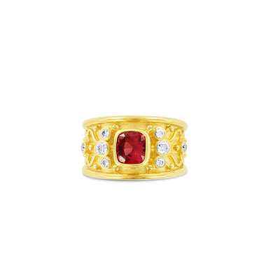 22 KT Spinel Ring With Diamonds